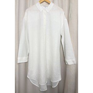 James Perse White Linen Oversized Long Shirt Tunic Shirt Dress Minimalist Size 4